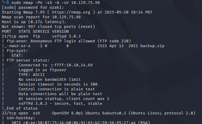 HTB vaccine nmap